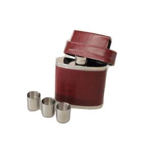 MAKRO - Fľaška nerezová v koži 200ml a 3 poháriky vyobraziť