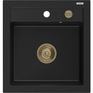MEXEN/S MEXEN/S - Vito granitový drez 1-miska 520 x 490 mm, čierny, zlatý sifón 6503521000-77-G vyobraziť
