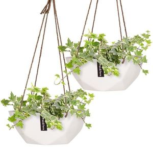 Blumfeldt Laren, závesný kvetináč, Ø 28 cm, Polystone, s prírodnými lanami, súprava 2 kusov vyobraziť