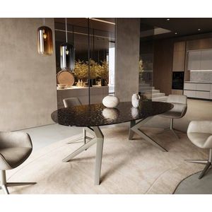 Jedálenský stôl Edge oválny 220x120 reliéfne sklo dymovo čierna 3D vyobraziť