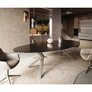 Jedálenský stôl Edge oválny 280x130 reliéfne sklo dymovo čierna 3D vyobraziť