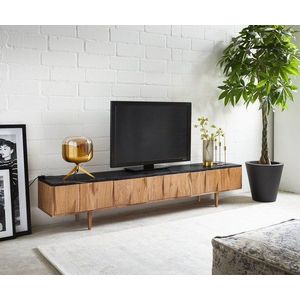 TV stolík Shia 200 cm prírodný akáciový mramor čierny 4 dvierka vyobraziť