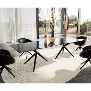 Hranatý jedálenský stôl 300x100 reliéfne sklo dymovo čierne 3D dizajn vyobraziť