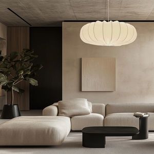 Škandinávska závesná lampa CAFEE' - s krémovým tienidlom v latte 66 cm - moderné stropné osvetlenie do obývačky a jedálne E27 vyobraziť