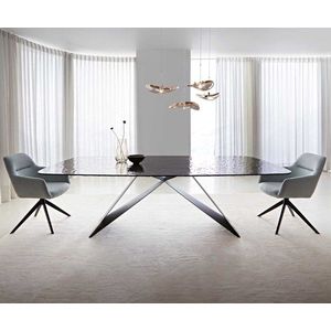 Jedálenský stôl Edge oválny 240x120 reliéfne sklo dymovo čierne 3D vyobraziť