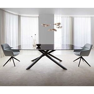 Jedálenský stôl Edge ovál 240x120 reliéfne sklo dymová čierna 3D vyobraziť