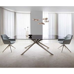 Jedálenský stôl Edge oválny 240x120 reliéfne sklo dymovo čierny 3D vyobraziť