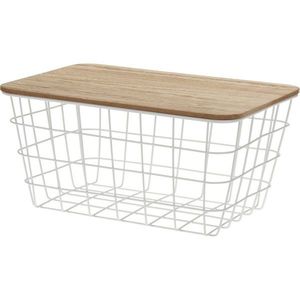 Kovový košík s dreveným vekom Lot, 31 x 22 x 16 cm vyobraziť