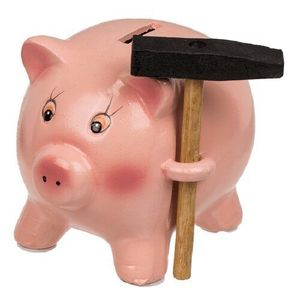 Pokladnička Prasiatko s kladivkom vyobraziť