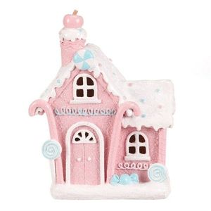 Vianočná dekorácia Domček z cukroviniek, polyresin, LED, ružová vyobraziť