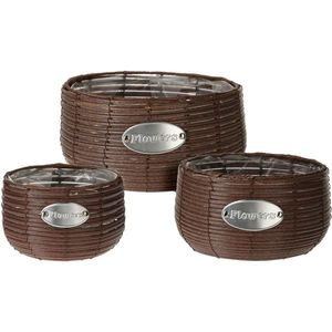 Sada okrúhlych obalov na kvetináče Flowers hnedá, 3 ks vyobraziť