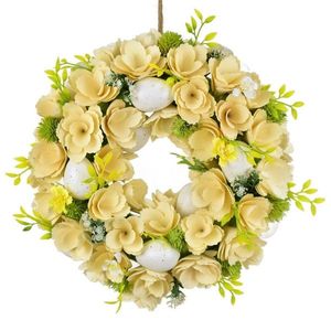 Veľkonočný veniec z drevených kvetov s vajíčkami, 30 cm, biela vyobraziť
