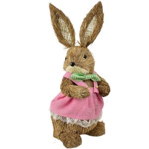 Veľkonočná slamená Zajačice v ružovom oblečku prírodná, 39 cm vyobraziť