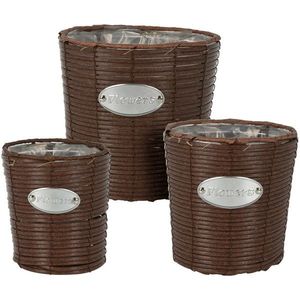 Sada kónických obalov na kvetináče Flowers hnedá, 3 ks vyobraziť