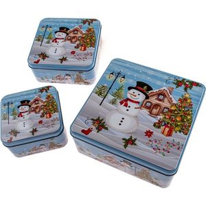 Súprava 3 hranatých plechových dóz Snehuliak vyobraziť