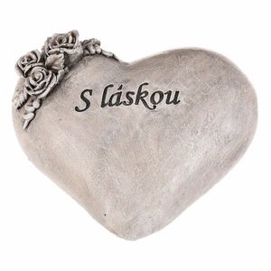 Pietna dekorácia Srdce s ružami - pietna dekorácia, polyresin, sivá vyobraziť