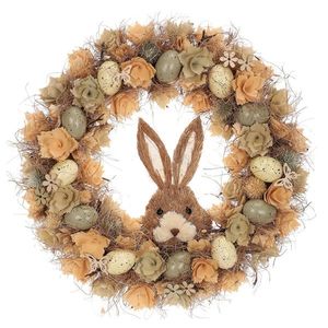 Veľkonočný veniec Hnedý zajac s kvetmi a vajíčkami, pr. 45 cm, 45 x 45 x 9 cm vyobraziť