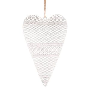 Kovové závesné srdce 15 x 24 x 4 cm, farba antik biela vyobraziť