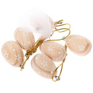 Súprava závesných drevených vajíčok Flowers, 6 ks vyobraziť