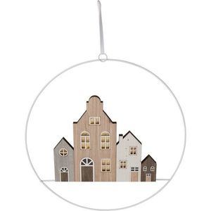 Závesná vianočná dekorácia Winter Houses II, 30 cm, svietiaca, na batérie vyobraziť
