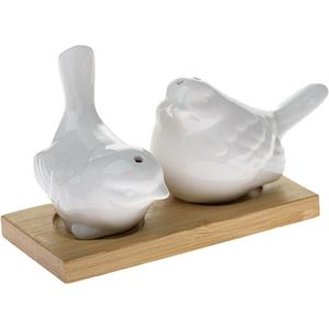 Porcelánová soľnička a korenička s podtáckou Vtáčiky vyobraziť