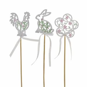 Súprava zápichov drevený zajačik, sliepočka a kvietok, 3 ks, v. 30 cm vyobraziť