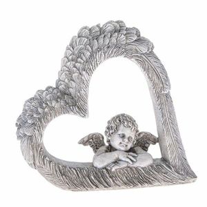 Dekorácia srdca s anjelom, šedá, polyresin, 14, 5 x 13, 5 x 4 cm vyobraziť