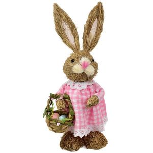 Veľkonočná zajačica zo slamy s košíkom, 13 x 33 x 11 cm vyobraziť