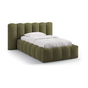 Khaki čalúnená jednolôžková posteľ s úložným priestorom s roštom 90x200 cm Lupine – Micadoni vyobraziť