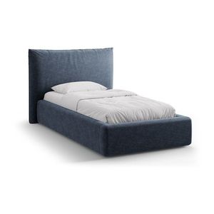 Tmavomodrá čalúnená jednolôžková posteľ s úložným priestorom s roštom 90x200 cm Kaelle – Micadoni vyobraziť