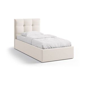 Krémovobiela čalúnená jednolôžková posteľ s úložným priestorom s roštom 90x200 cm Phaedra – Micadoni vyobraziť