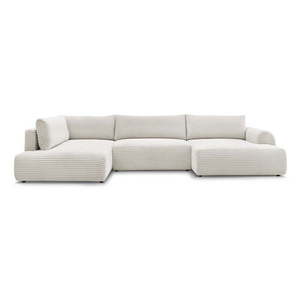 Krémovobiela menčestrová rozkladacia/s úložným priestorom rohová pohovka (ľavý roh/do tvaru "U") Lucien – Bobochic Paris vyobraziť