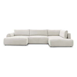 Krémovobiela menčestrová rozkladacia/s úložným priestorom rohová pohovka (pravý roh/do tvaru "U") Lucien – Bobochic Paris vyobraziť