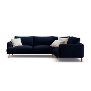 Tmavomodrá zamatová rohová pohovka (pravý roh/do L) Naomi – Micadoni vyobraziť