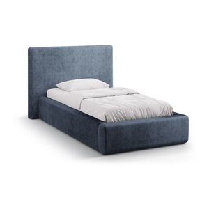 Tmavomodrá čalúnená jednolôžková posteľ s úložným priestorom s roštom 90x200 cm Amy – Micadoni vyobraziť