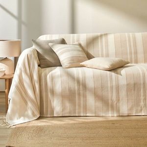 Pruhovaná ručne tkaná bavlnená prikrývka a obliečka na vankúš vyobraziť