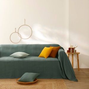 Jednofarebná ručne tkaná bavlnená prikrývka a obliečka na vankúš vyobraziť