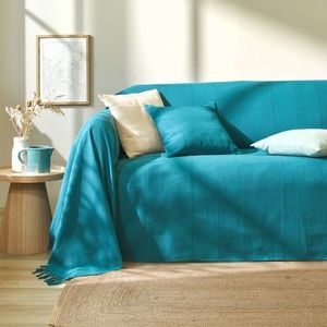 Jednofarebná ručne tkaná bavlnená prikrývka a obliečka na vankúš vyobraziť