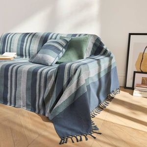 Pruhovaná ručne tkaná bavlnená prikrývka a obliečka na vankúš vyobraziť