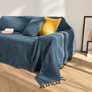 Jednofarebná ručne tkaná bavlnená prikrývka a obliečka na vankúš vyobraziť