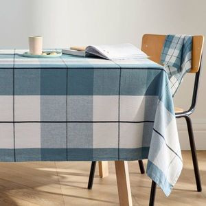 Kockovaný obrus z bavlny a ľanu s farbenými vláknami vyobraziť