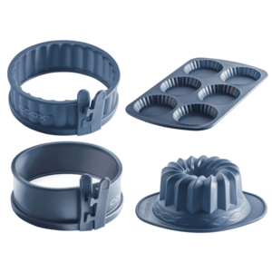Coox Forma na koláč + Forma na bábovku + Miniforma na tortu so skleným dnom + Forma na tartalette, modrosivá vyobraziť