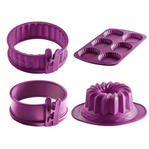 Coox Forma na koláč so skleneným dnom + Forma na bábovku + Mini forma na tortu so skleným dnom + Forma na tartalette, fialová vyobraziť