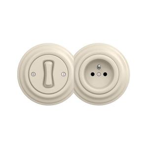 lap - Retro jednopólový vypínač č. 1 a zásuvka 230 V s rámikom béžová 2xKA0135+KA0128+KA0133 vyobraziť
