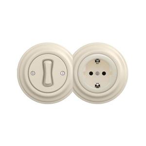 lap - Retro jednopólový vypínač č. 1 a zásuvka SCHUKO 230 V s rámčekom v béžovom prevedení 2xKA0135+KA0128+KA0144 vyobraziť