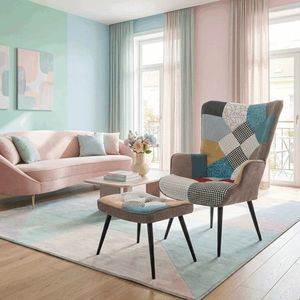 Kreslo s podnožkou, modré vyobraziť