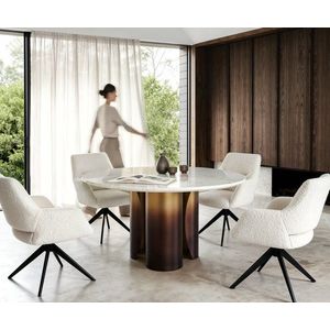 Jedálenský stôl Adenza okrúhly 140x140 cm mramor biela kov zlatá vyobraziť