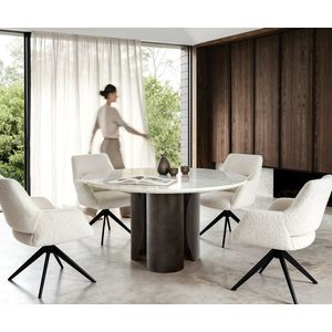 Jedálenský stôl Adenza okrúhly 140x140 cm mramor biela kov čierna vyobraziť