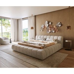 Čalúnená posteľ Cutio 180x200 cm tkanina mäkká béžová vyobraziť