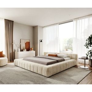 Čalúnená posteľ Espazio 180x200 cm plyšový manšester krémovo biela vyobraziť